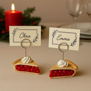 Cherry Pie Place Card Holders Set of 2 – Handmade Ceramic Table Decor Holiday